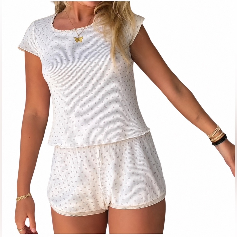 Off white/cream and gray Polka Dot Lounge Set, size medium